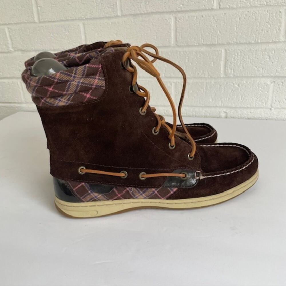 Sperry Top-Sider Shearwater Brown Suede Plaid Duck Boots Women's Size 8 Preppy - Picture 7 of 9